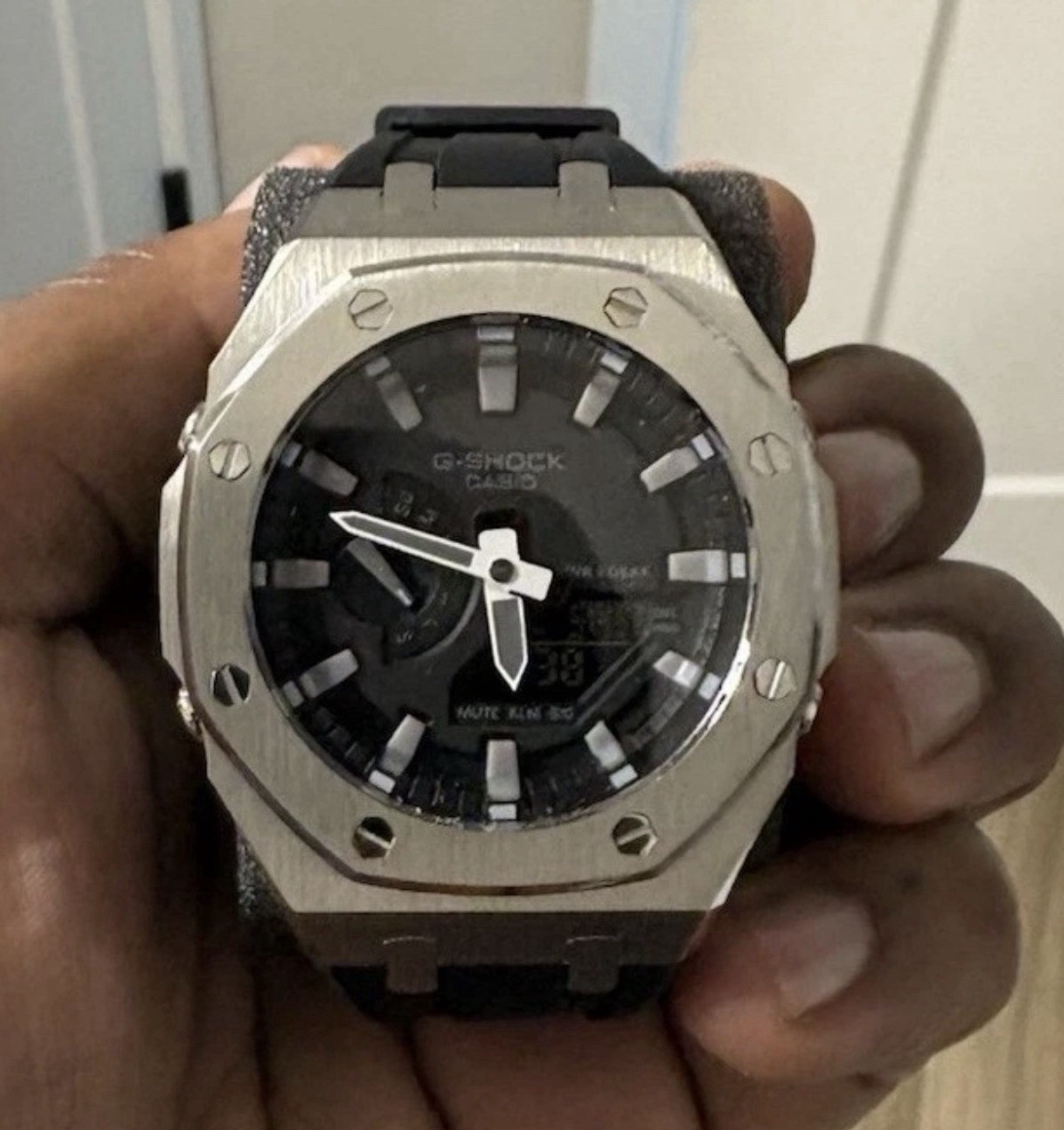Casioak G-SHOCK Analog-Digital Silver Octagon Black Resin Strap 200m Quartz