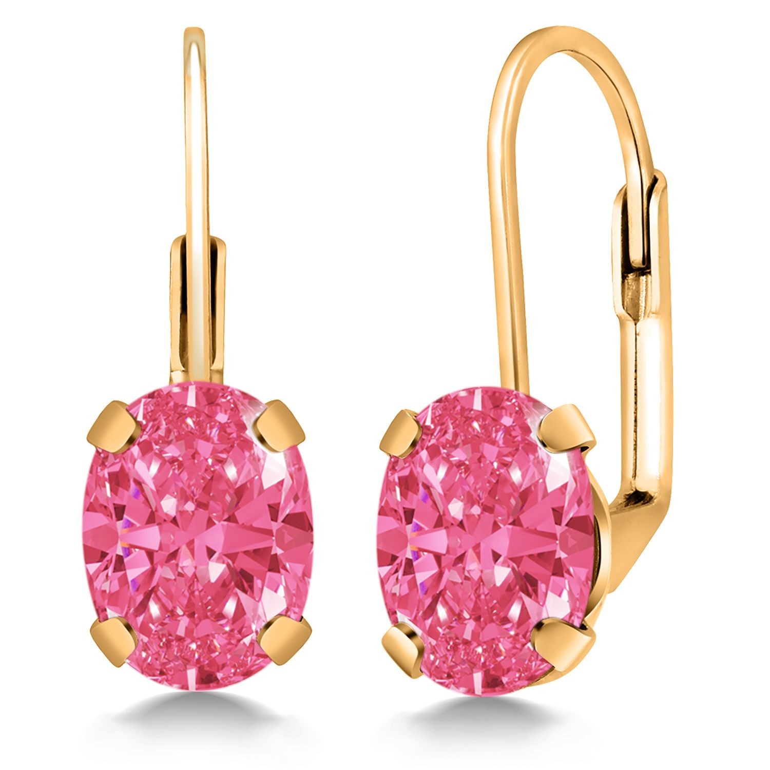18K Yellow Gold Plated Silver Fancy Pink Zirconia Earrings for WomenWomen |