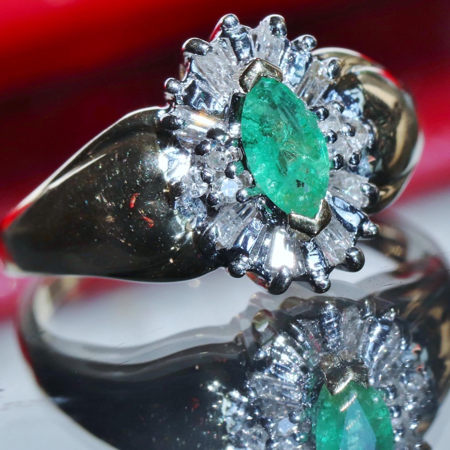 14k yellow gold size 4.5ring 0.37ct natural, treated emerald diamond 3.25gr vtg