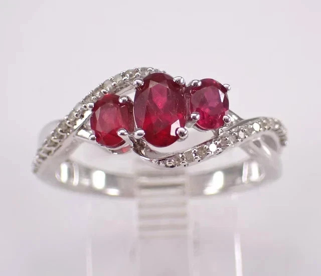 2.50Ct Oval Cut Lab-Created Ruby Three Stone Engagement Ring White Gold Plated