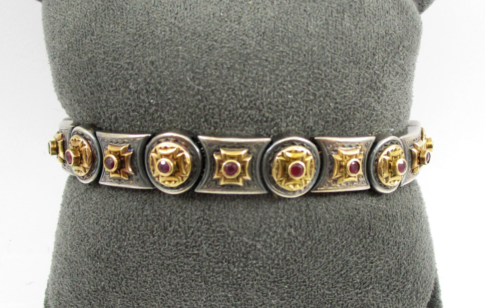 Konstantino 0.80 CTW Ruby Bracelet Sterling Silver 18K Gold 7.5″ 10.6MM