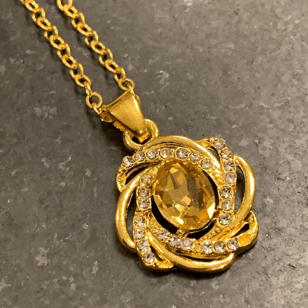 Golden Glow Faux Topaz Citrine Pendant Necklace – Gift Ready November Birthday