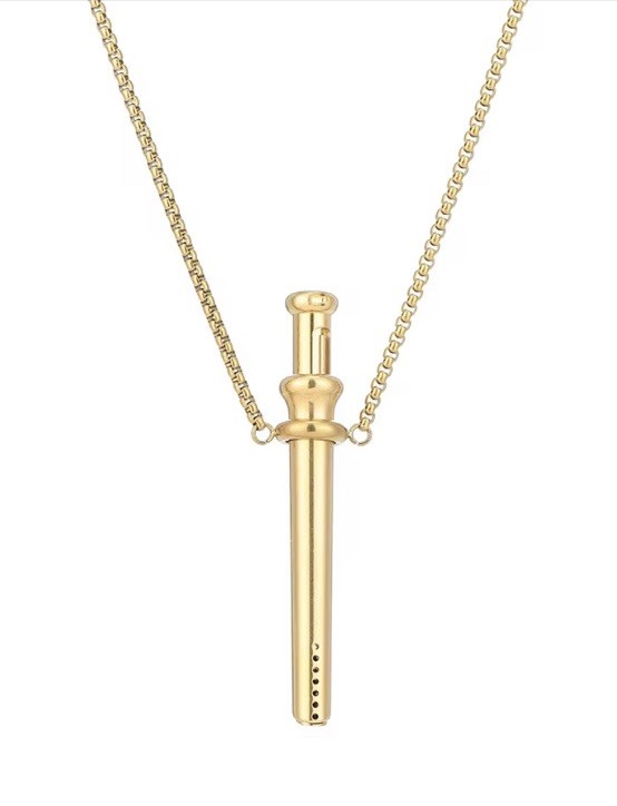 Gold Incognito Compact Bump Straw Necklace Ergonomic Snuff Tool Pendant Works