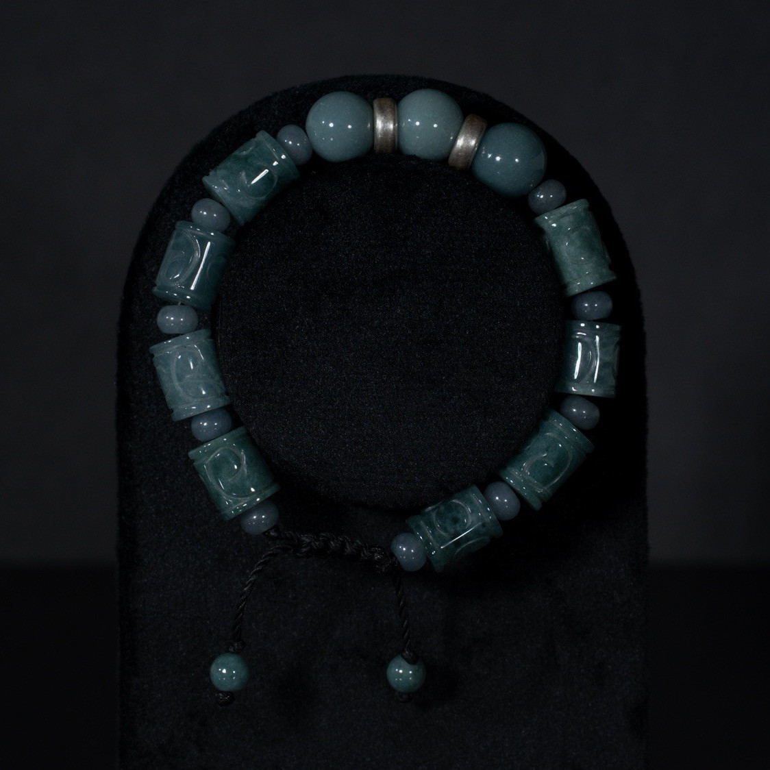 Natural 11mmJade barrel Jade Bracelet Six Word MantCordman Adjustable Closure