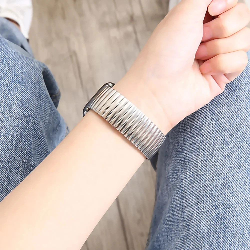 12 14 16 18 20 22mm Stainless Steel Elastic Strap Polished Band Metal
