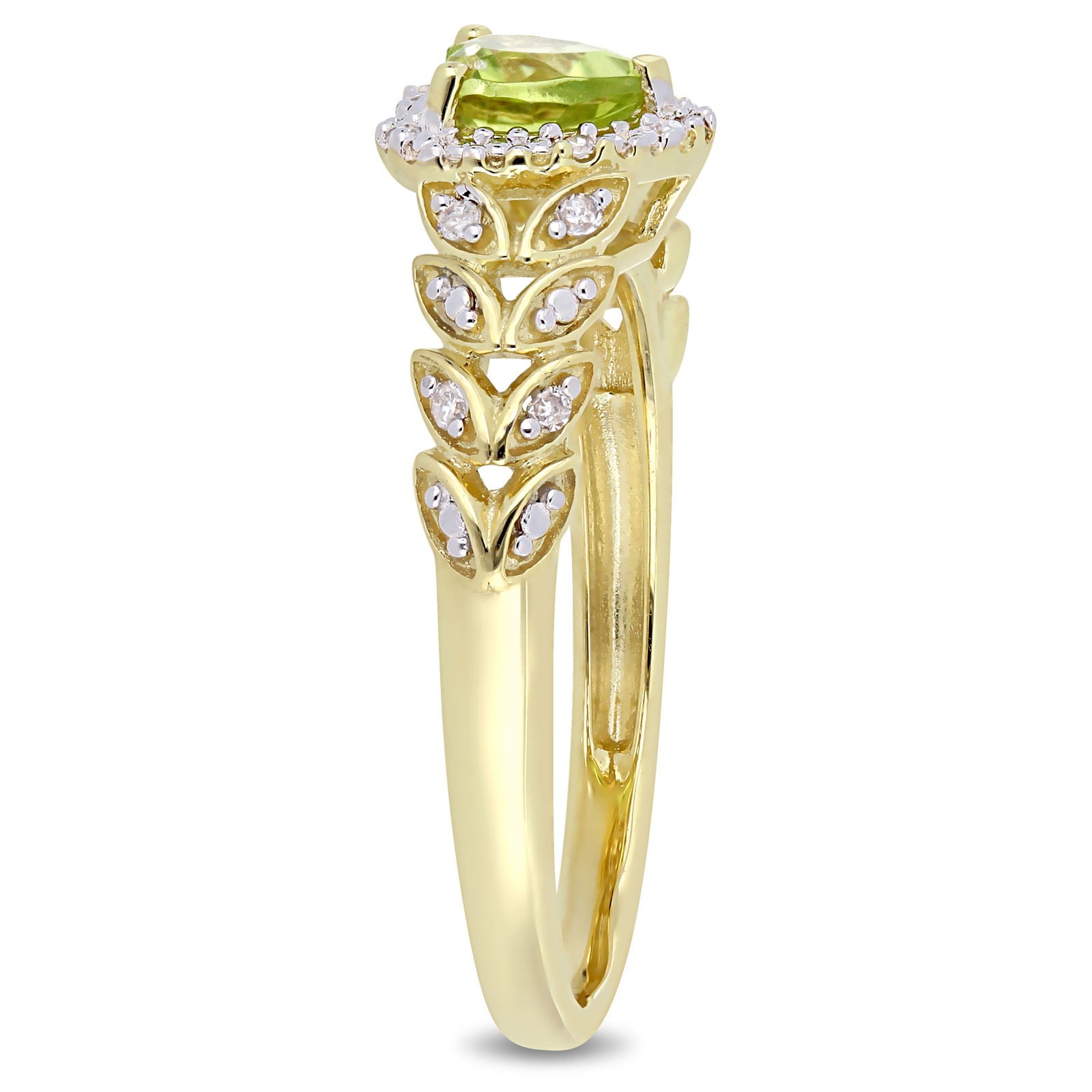 Amour 10k Yellow Gold Peridot and Diamond Heart Halo Ring