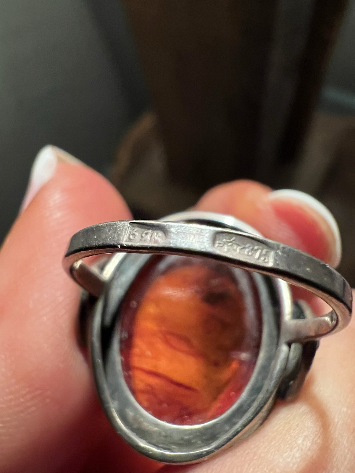 Vintage 1970’s Baltic Cognac Cabochon Amber Statement Ring