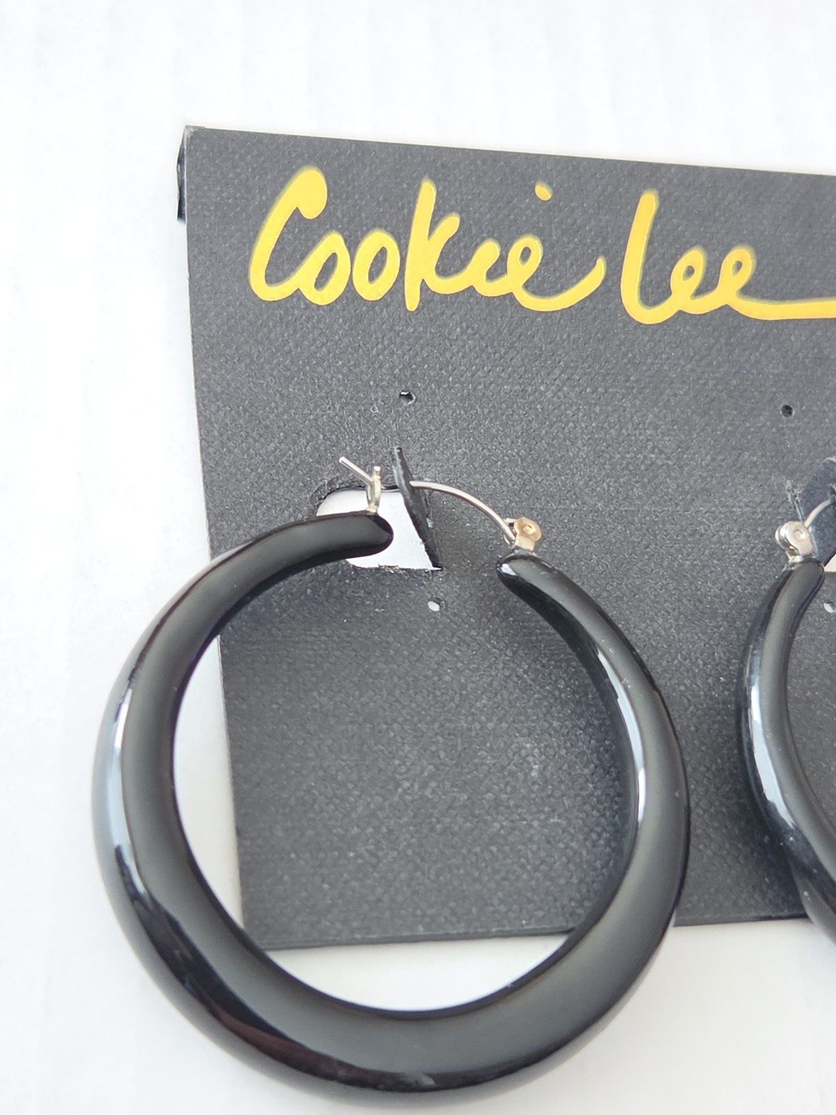 Vintage Cookie Lee Chunky Black Hoop Earrings Thick Retro Statement NWT