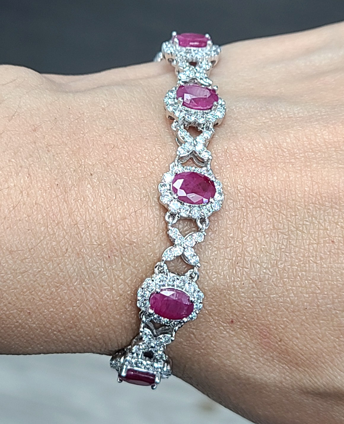 Deal! 14.60CTW Natural Genuine Red Ruby Diamonds Tennis Bracelet 14K White Gold
