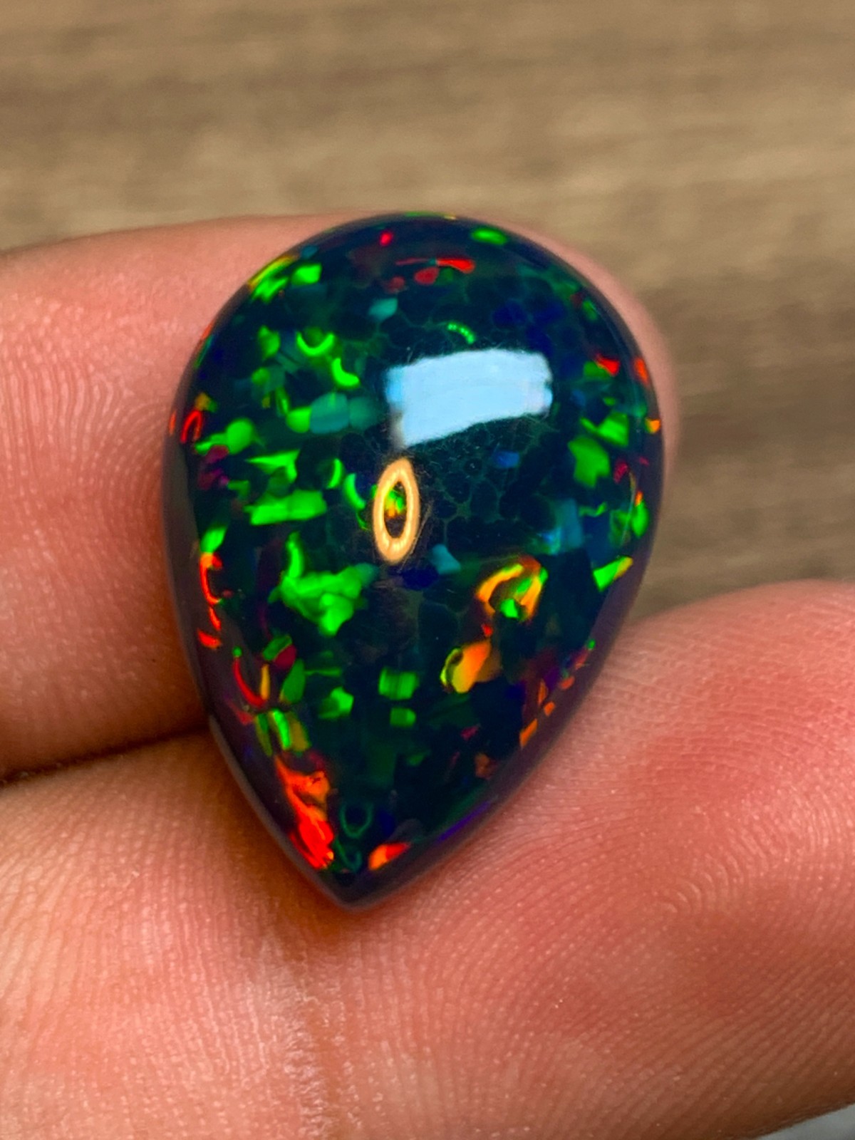 Ethiopian Black Opal Gemstone 10.8 Carat Pear Cabochon Honeycomb Welo Loose Gem