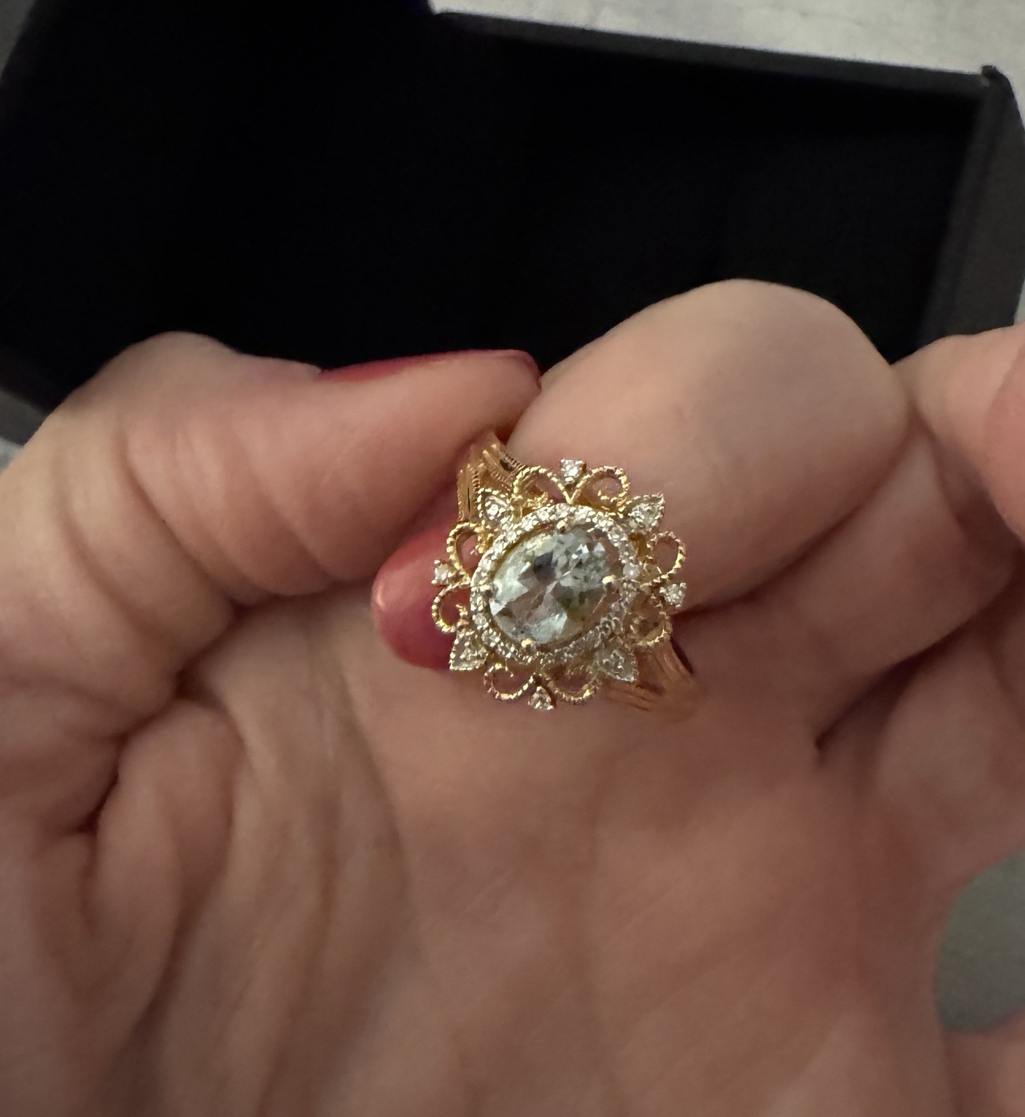 Solid 10K 10Kt Yellow Gold Natural Oval Aquamarine Diamond Women’s Ring Size 8.5