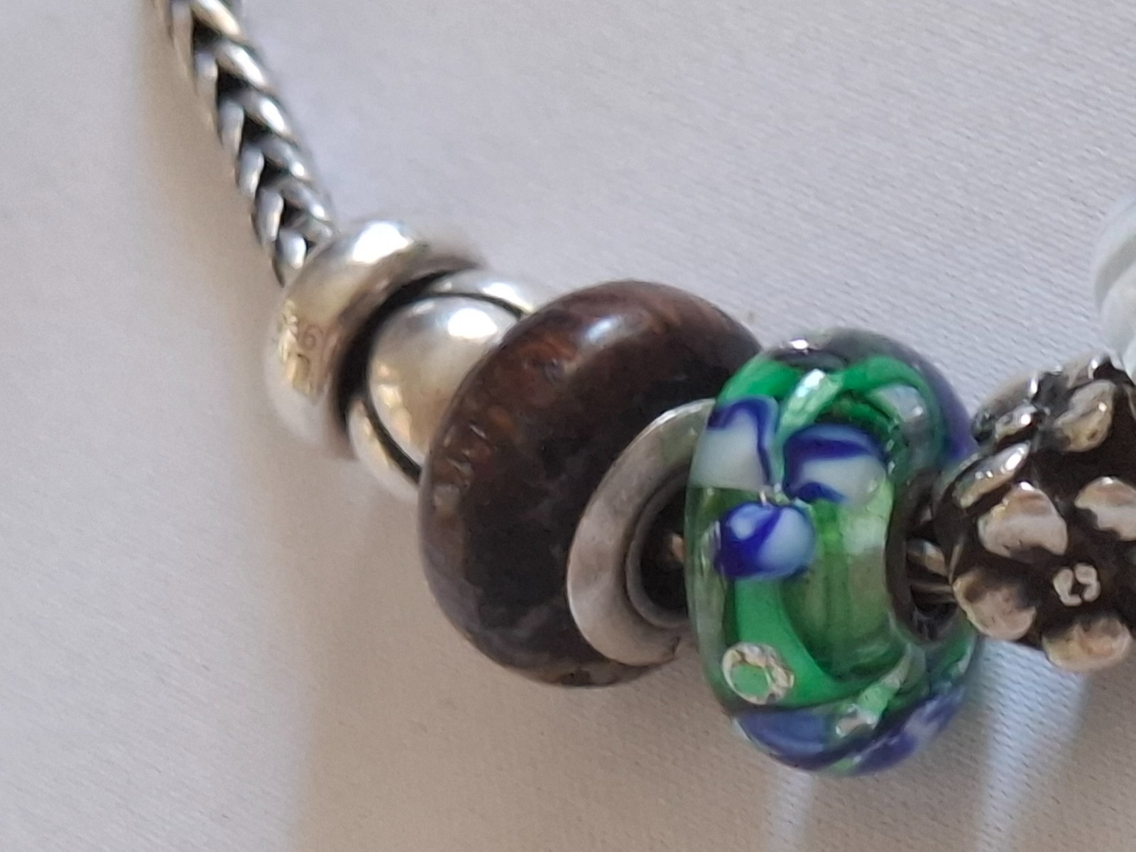 Silver 925 Trollbeads Bracelet 14 Charms Approx 20cm Blue Green