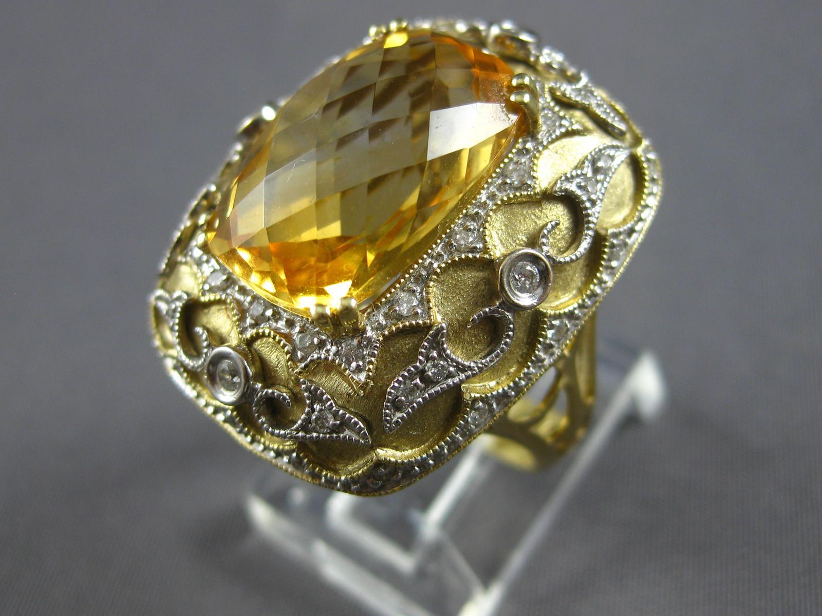 LARGE 7.89CT DIAMOND & AAA CITRINE 14KT 2 TONE GOLD CUSHION & ROUND SQUARE RING
