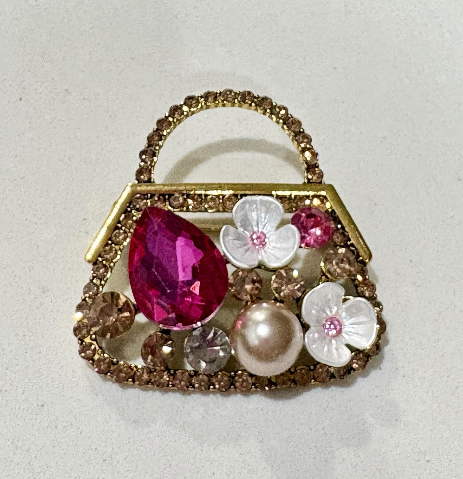 Crystal Brooch Floral purse pin