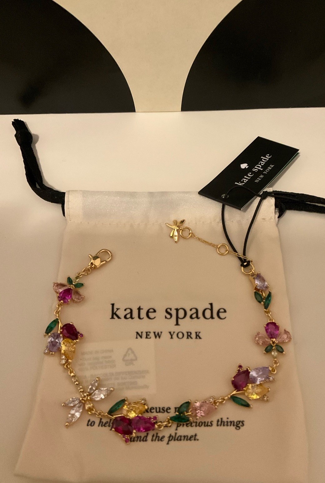 NWT Kate Spade Greenhouse Floral 12k Gold Plated CZ Crystals Bracelet