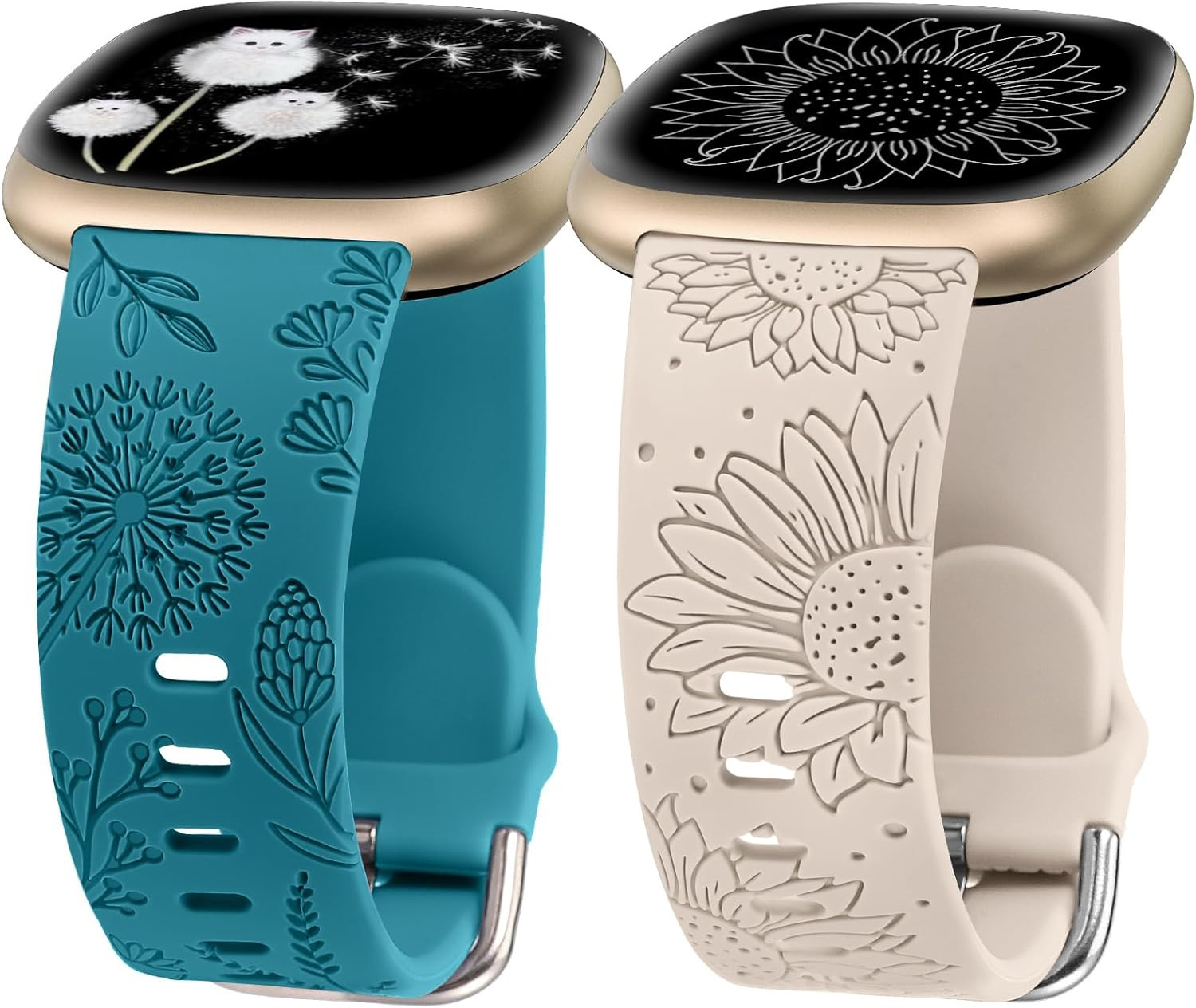 2 Packs Floral Engraved Band Compatible with Fitbit Versa 4/Versa 3/Sense 2/Sens