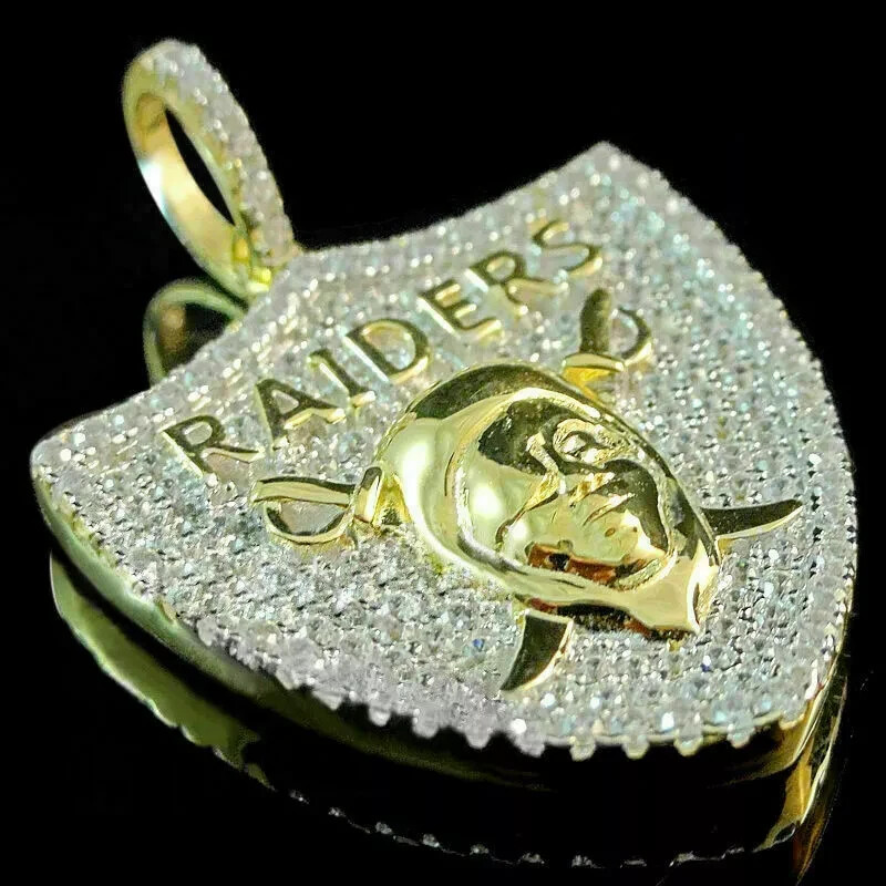Men’s 1.50 Ct Round Diamond Oakland Raiders Charm Pendant 14K Yellow Gold Plated