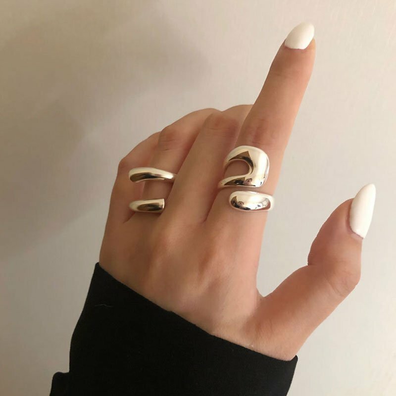 Fashion Silver Irregular Geometric Adjustable Finger Ring Women Jewelry New