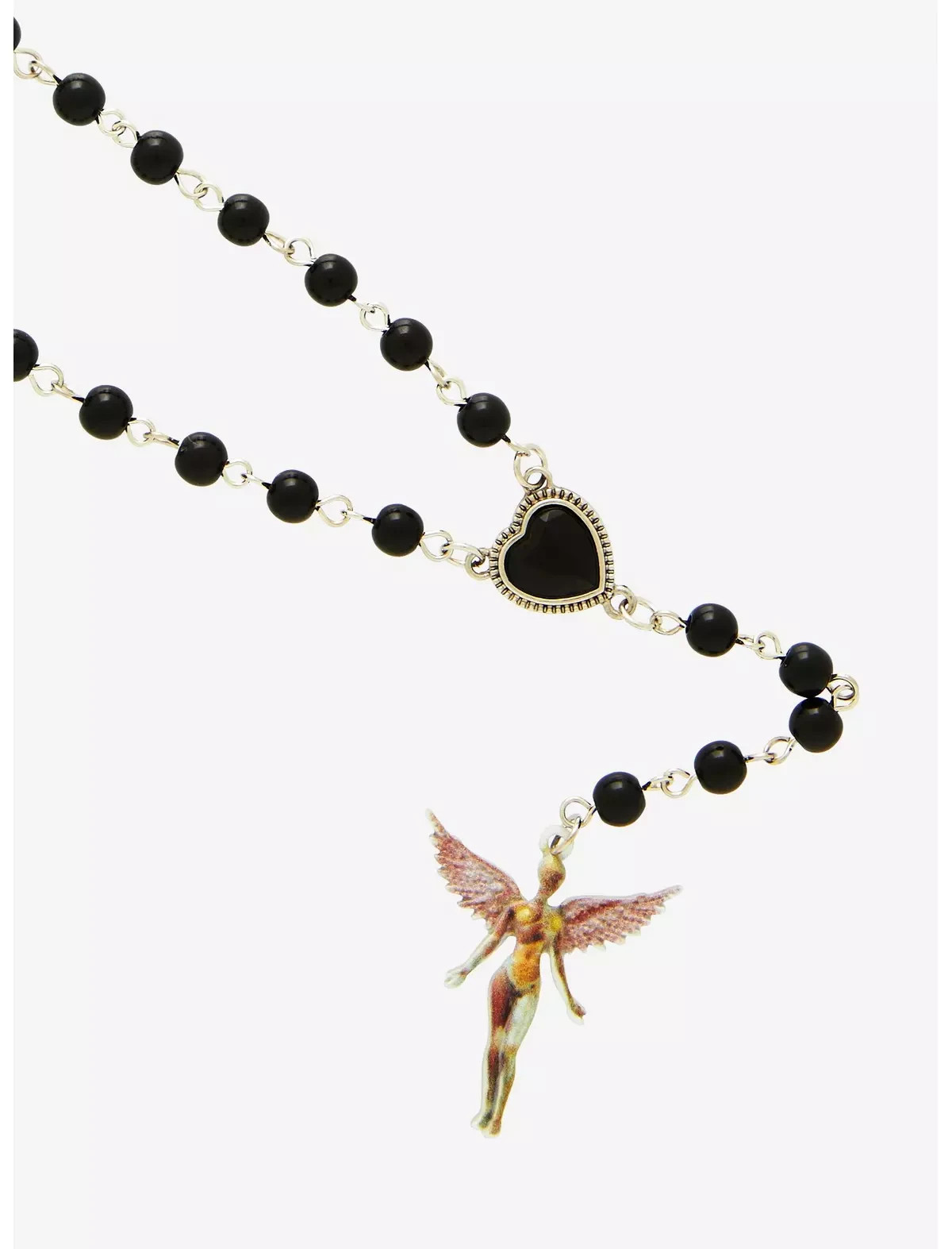 Nirvana In Utero Angel Rosary Necklace Black Bead Pendant Heart Cobain Brand New