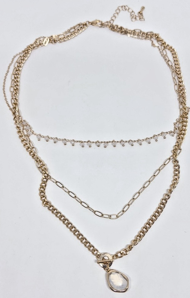 Clasped Layered Necklace with Crystal Pendant in Middle