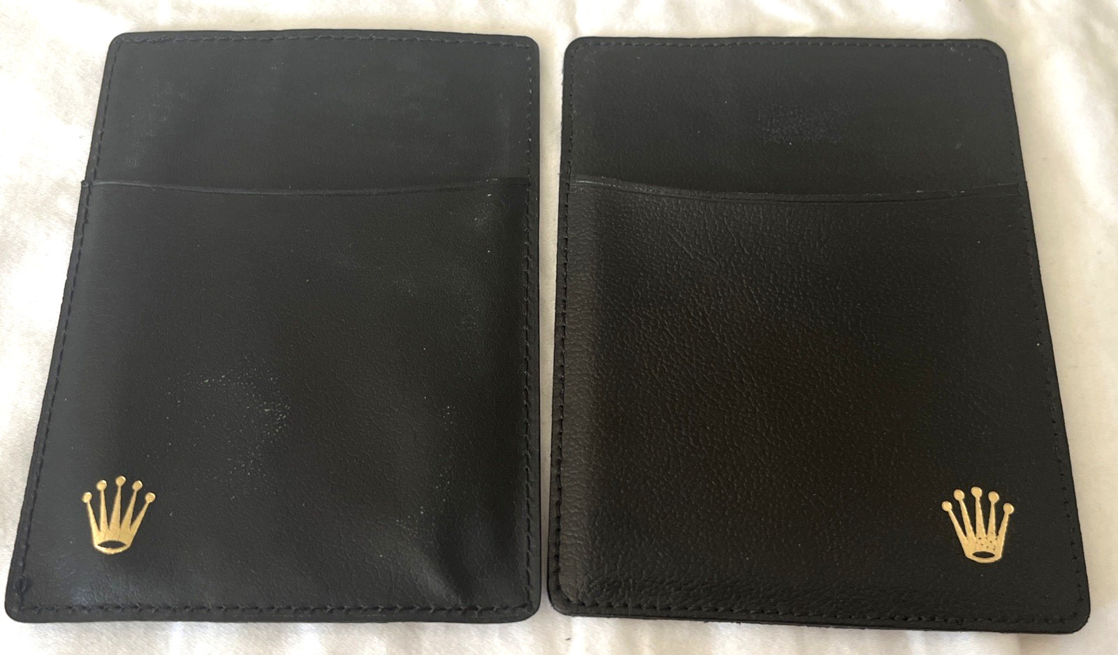 Rolex (2) Card Holder Folder Sleeve Black Leather Vintage Authentic