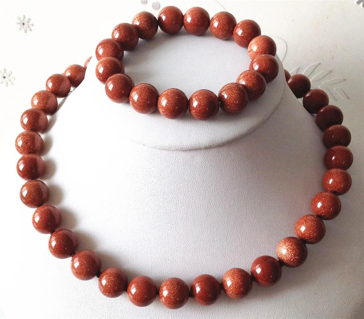 6/10/12/14mm Galaxy Stars Gold Sandstone Sun Sitara Necklace Bracelet Set