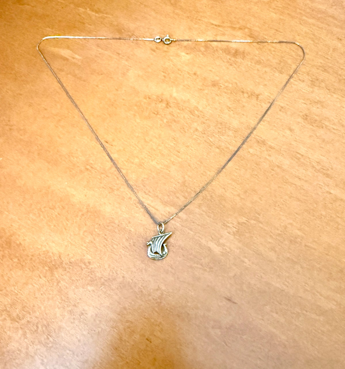 Vintage Sterling Silver 925 Viking Ship Pendant & 20 inch Necklace from Italy