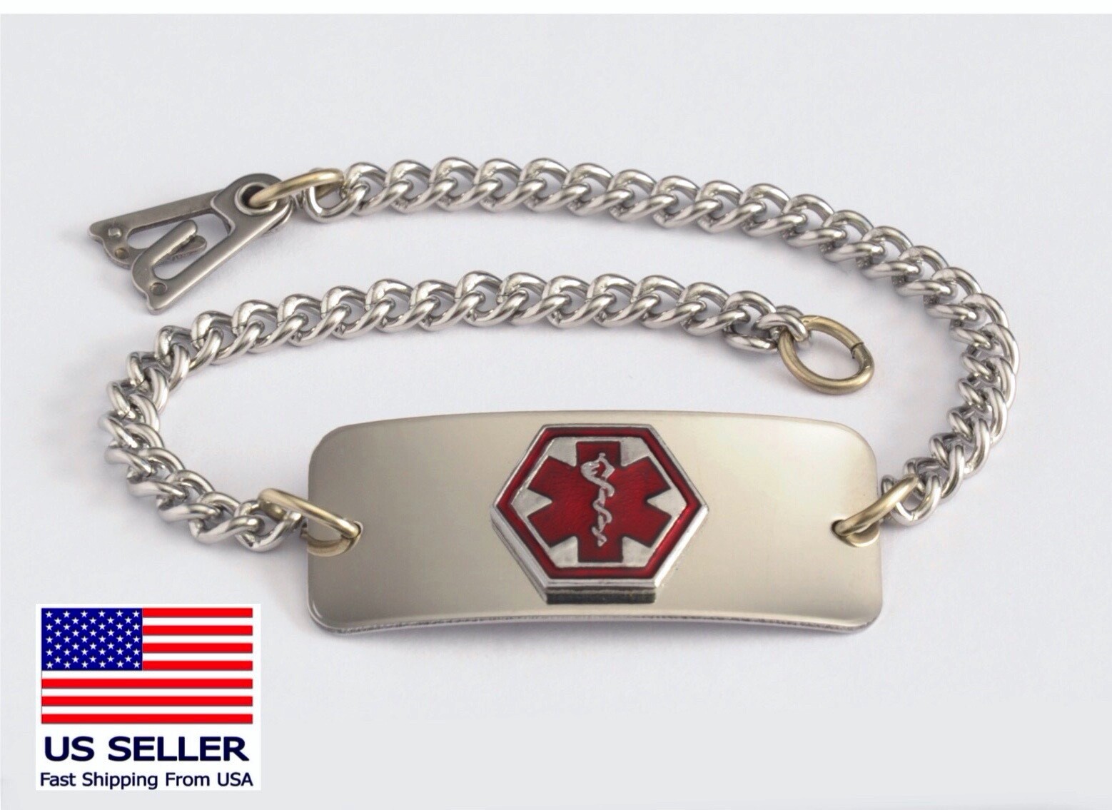 Medical Alert ID Bracelet – FREE ID Wallet Card,Engraving & Ship -Made in USA
