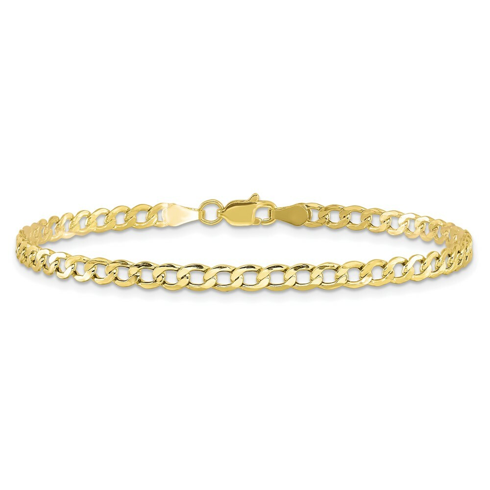 Real 10kt Yellow Gold 3.35mm Semi-Solid Curb Link Chain Chain Bracelet; 7 inch