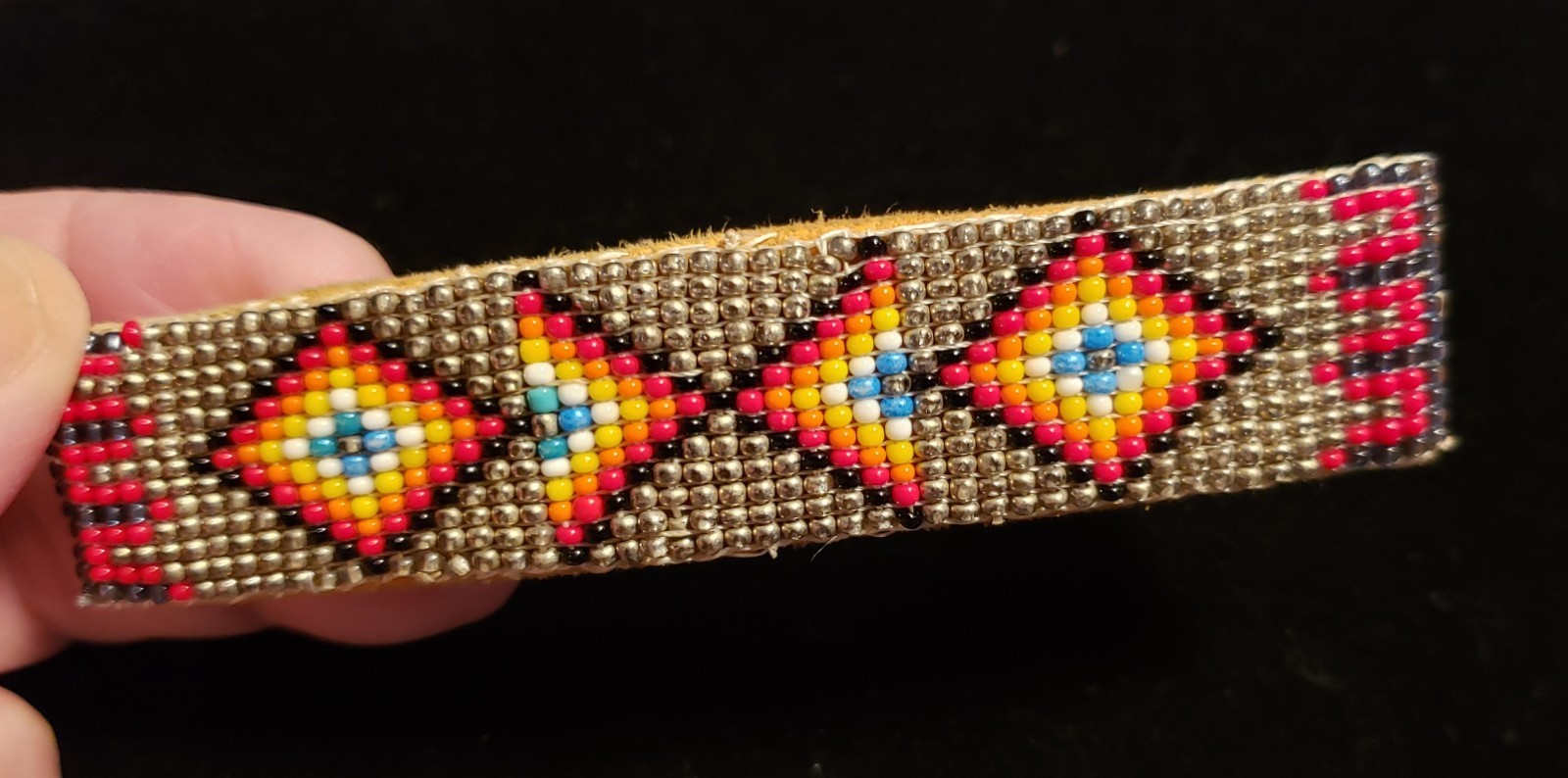 Native American Hand Beaded Hair Barrette GOLD Red Black Yellow Blue White