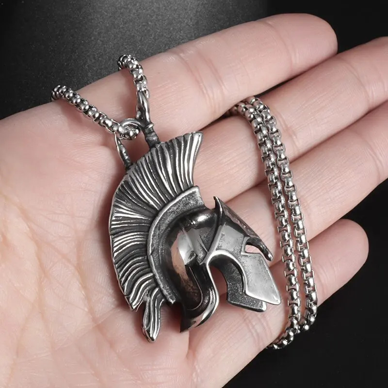 Men’s Fashion Jewelry Silver Ancient Greek Spartan Helmet Pendant Necklace 597