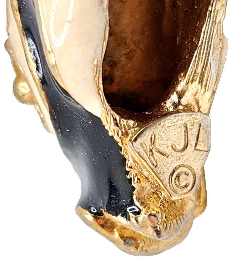 Kenneth Jay Lane Black & Cream Double Zebra Head Enamel Hinged Cuff Bracelet, 6″