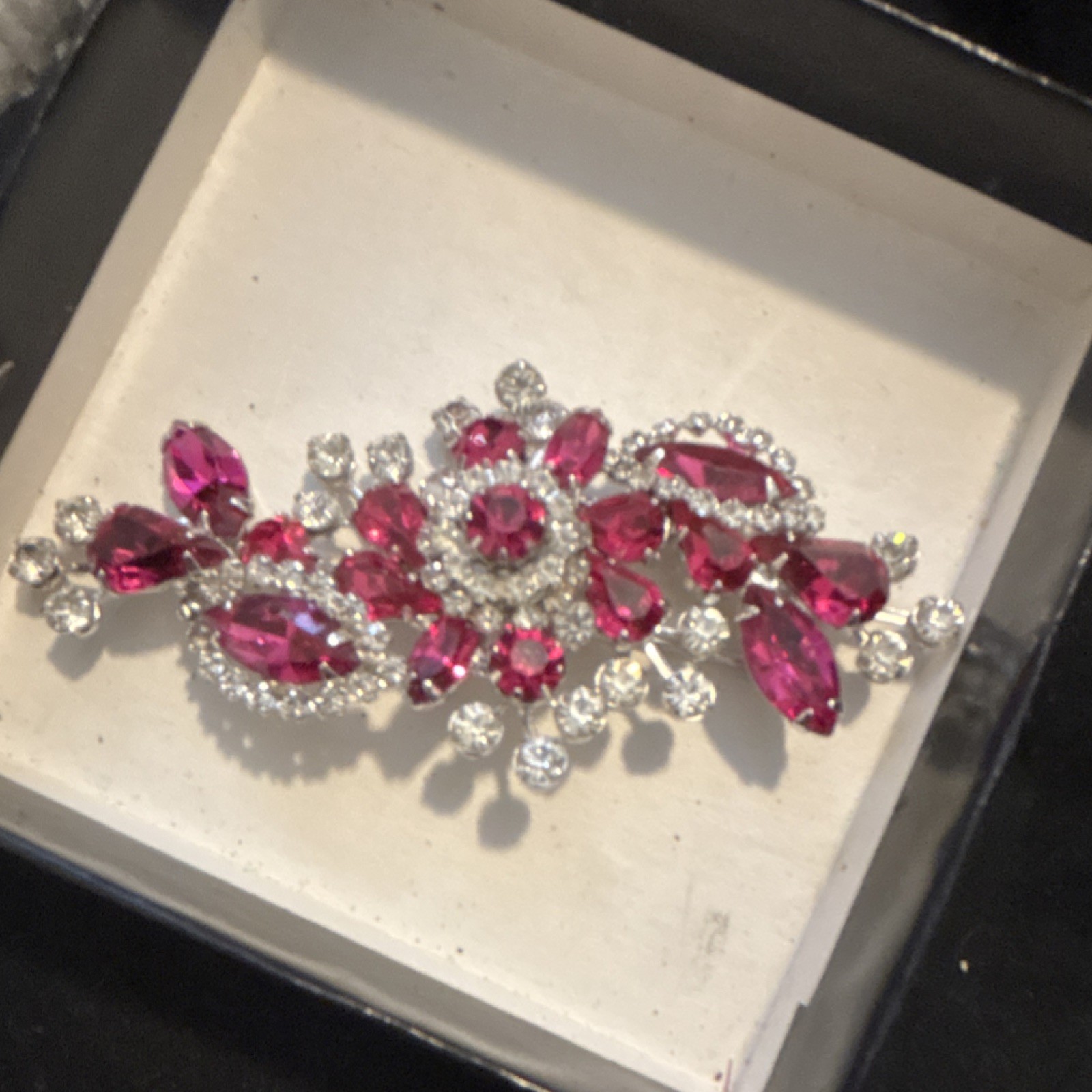 Weiss Signed vintage pink and silver rhinestones in a flower cluster design