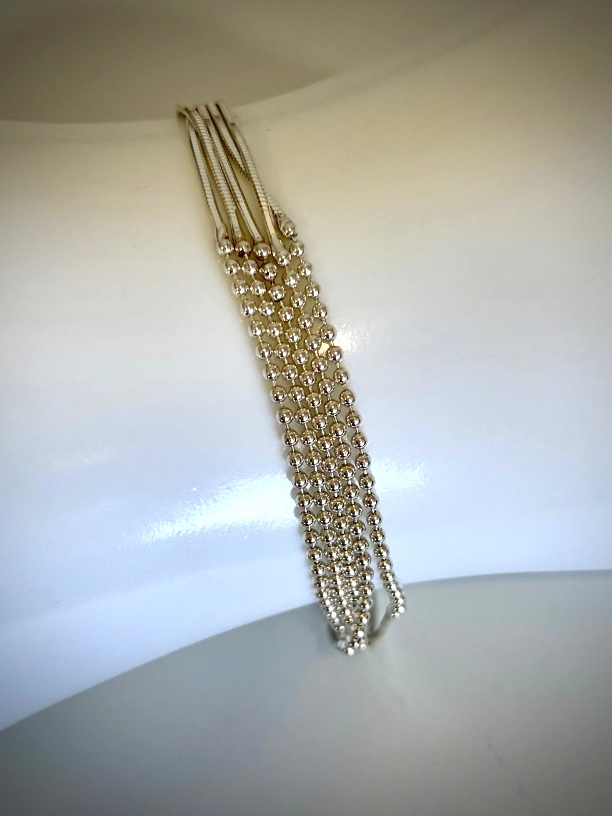 Neclace and Bracelet Set, 925 Italian Sterling Silver, Fancy Multi-Strand