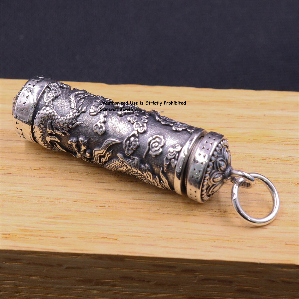 Solid S925 Sterling Silver Men Women Lucky Pillar Pendant 14-15g 50*11mm