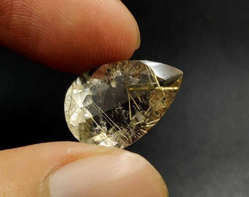 11.7 CT Golden Rutilated Quartz Pear Shape 20X13.3mm Faceted Cut Gemstone W95