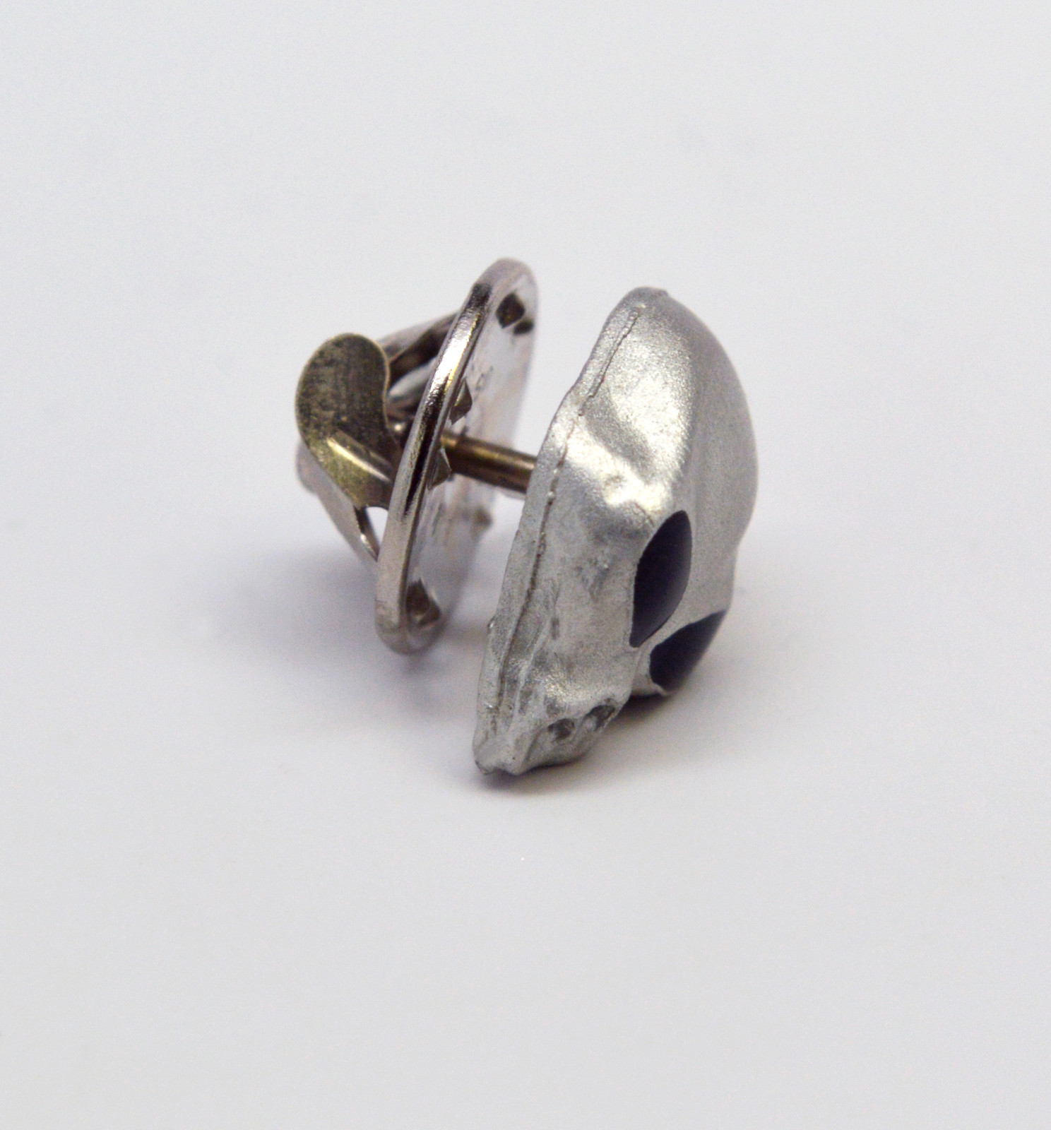 Alien Head with Silver and Black Enamel Finish Tie Tack or Jacket/Hat Pin P-24B