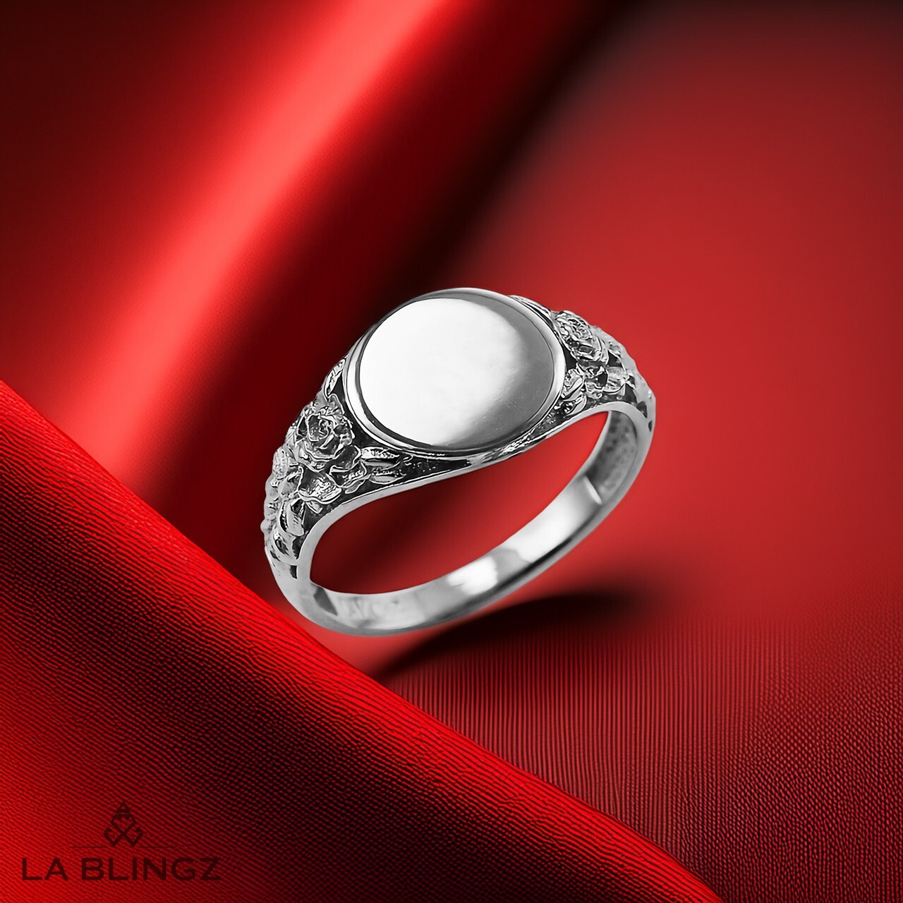 Sterling Silver Ornate Band Baby Signet Ring | Polished Finish | Sizes 1-7