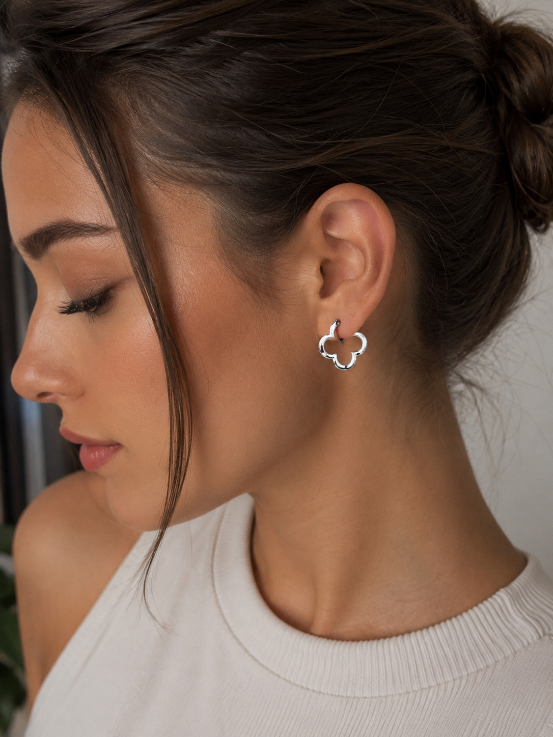 925 Sterling Silver Quatrefoil Hoop Earrings Clover Polished 23mm Lightweight