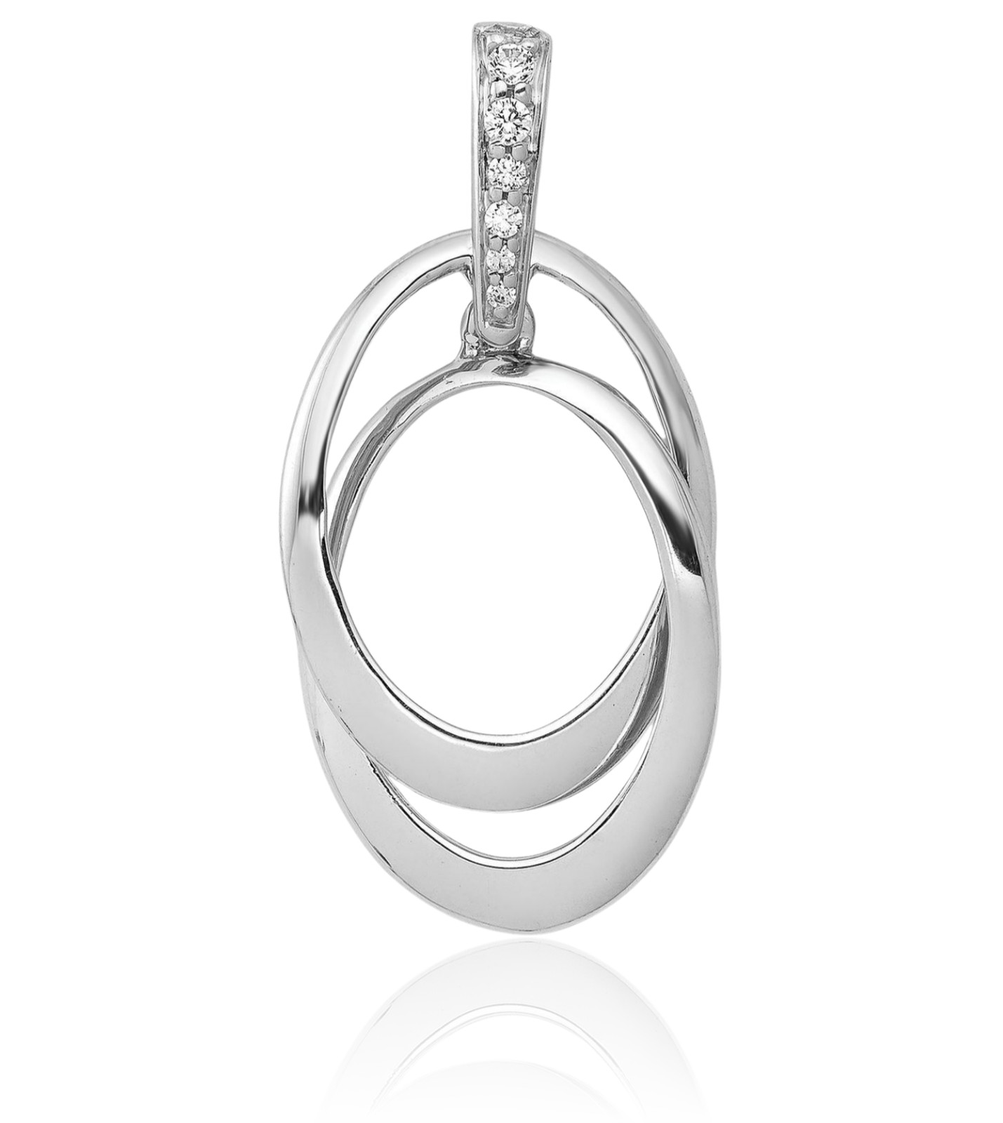 10K Solid White Gold 0.05 ct Diamond Large Double Oval Pendant Necklace 27mm