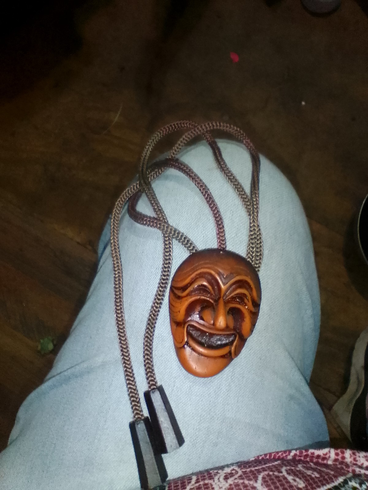 Vintage Korean Carved Wood Hahoe mask bolo ties