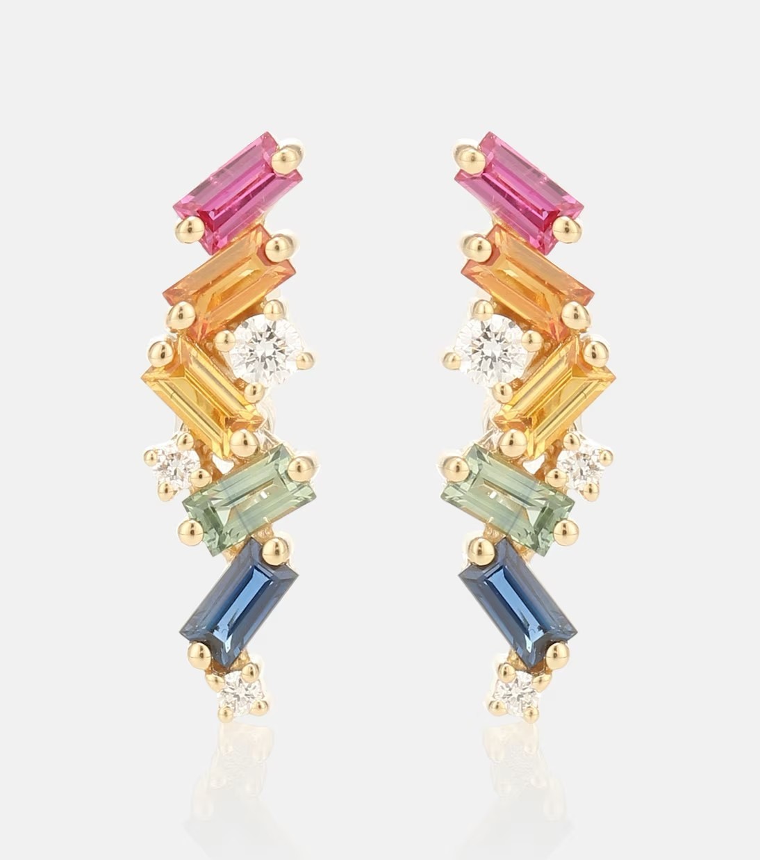 Baguette Cut Lab-Created Multi Sapphire and moissanite Earrings in 925 Silver