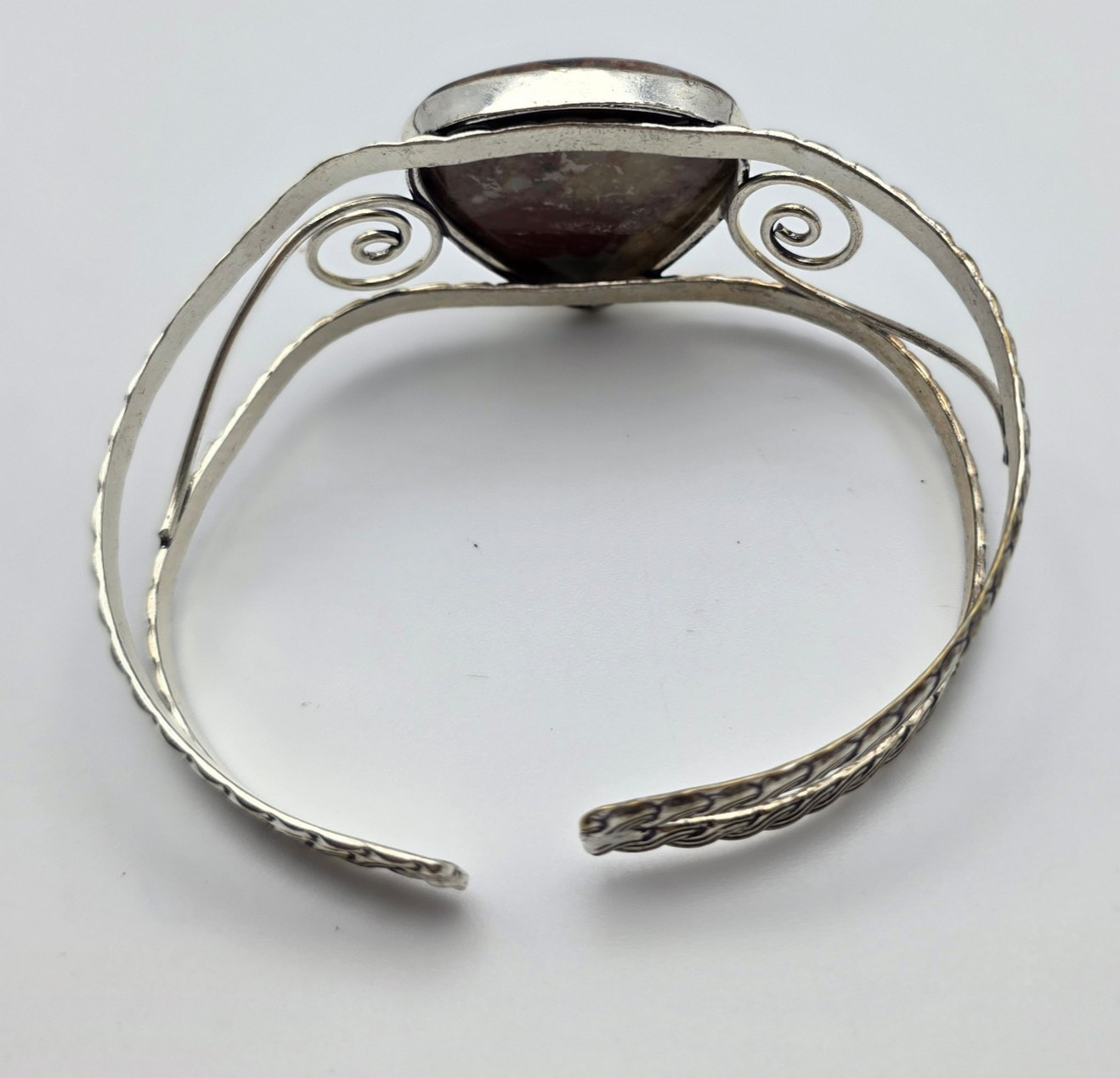 Natural Polychrome Jasper Teardrop Cuff Bracelet 8.25″ Silver Tone Boho