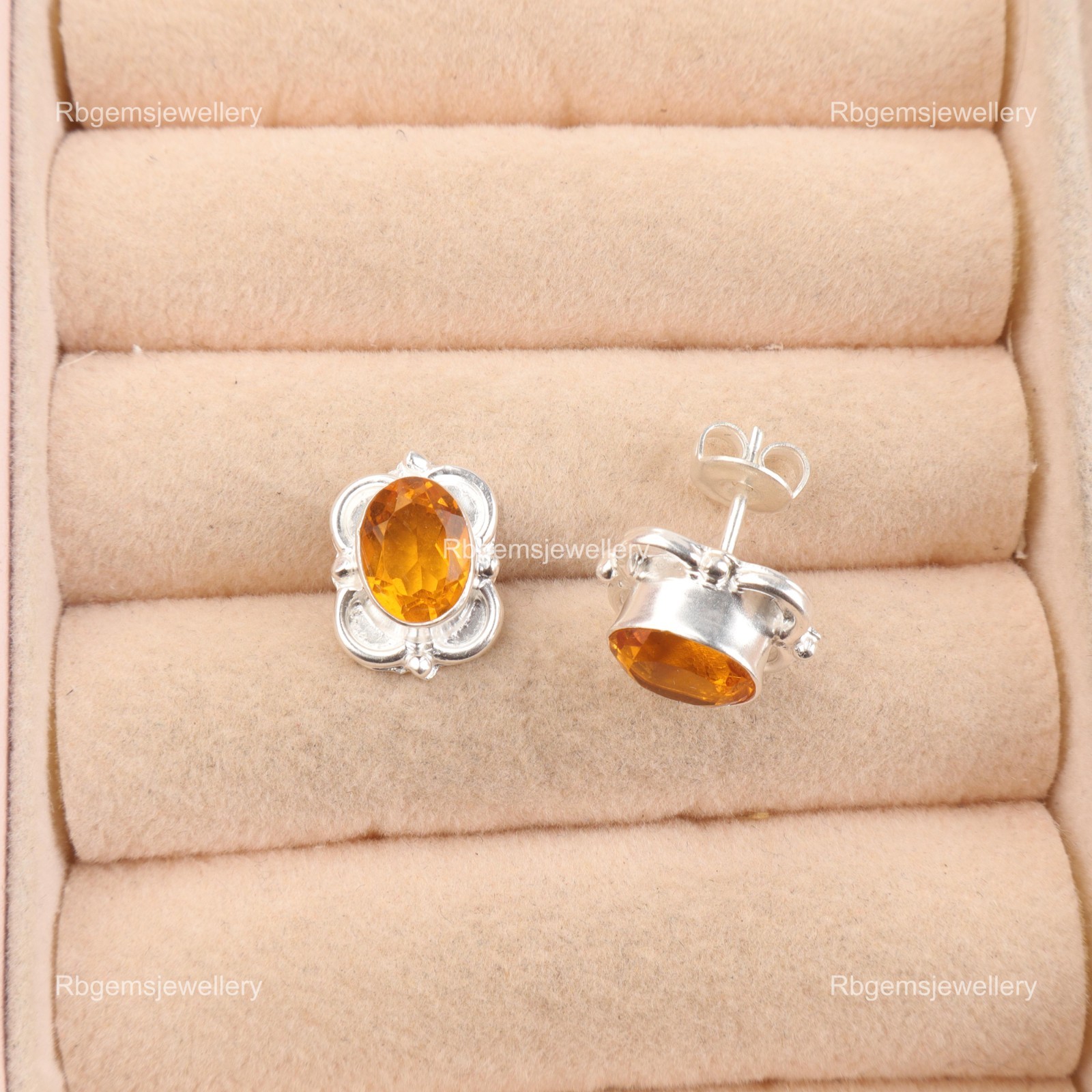 November Citrine Gemstone Sterling Silver Handcrafted Wife Drop Earrings Jewelry