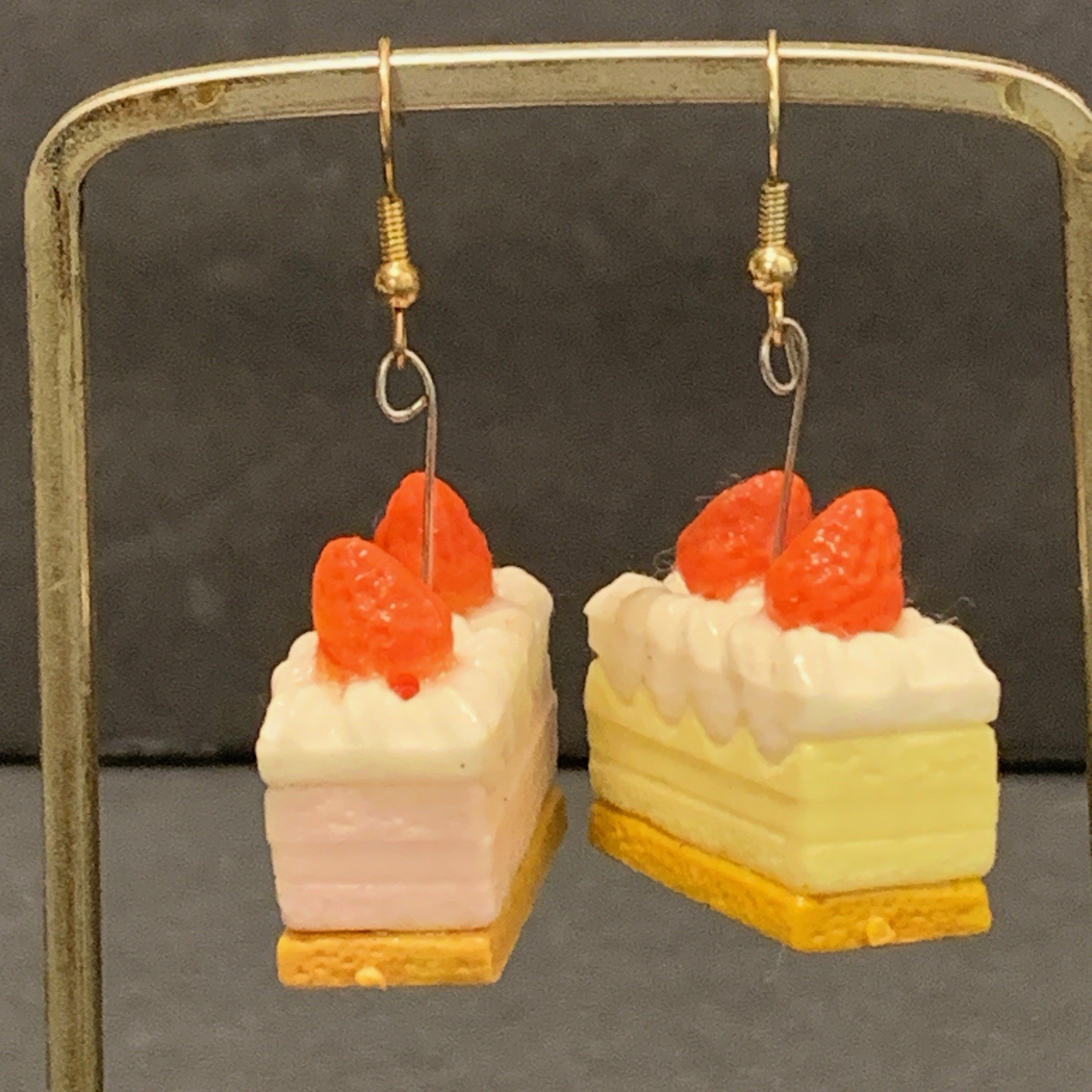 Strawberry Shortcake Earrings Cake Handmade Toy Cute Spring Dessert Dangle