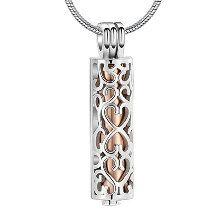 Heart Tree of Life Cylinder Urn Pendant Necklace for Cremation Ashes Memorial