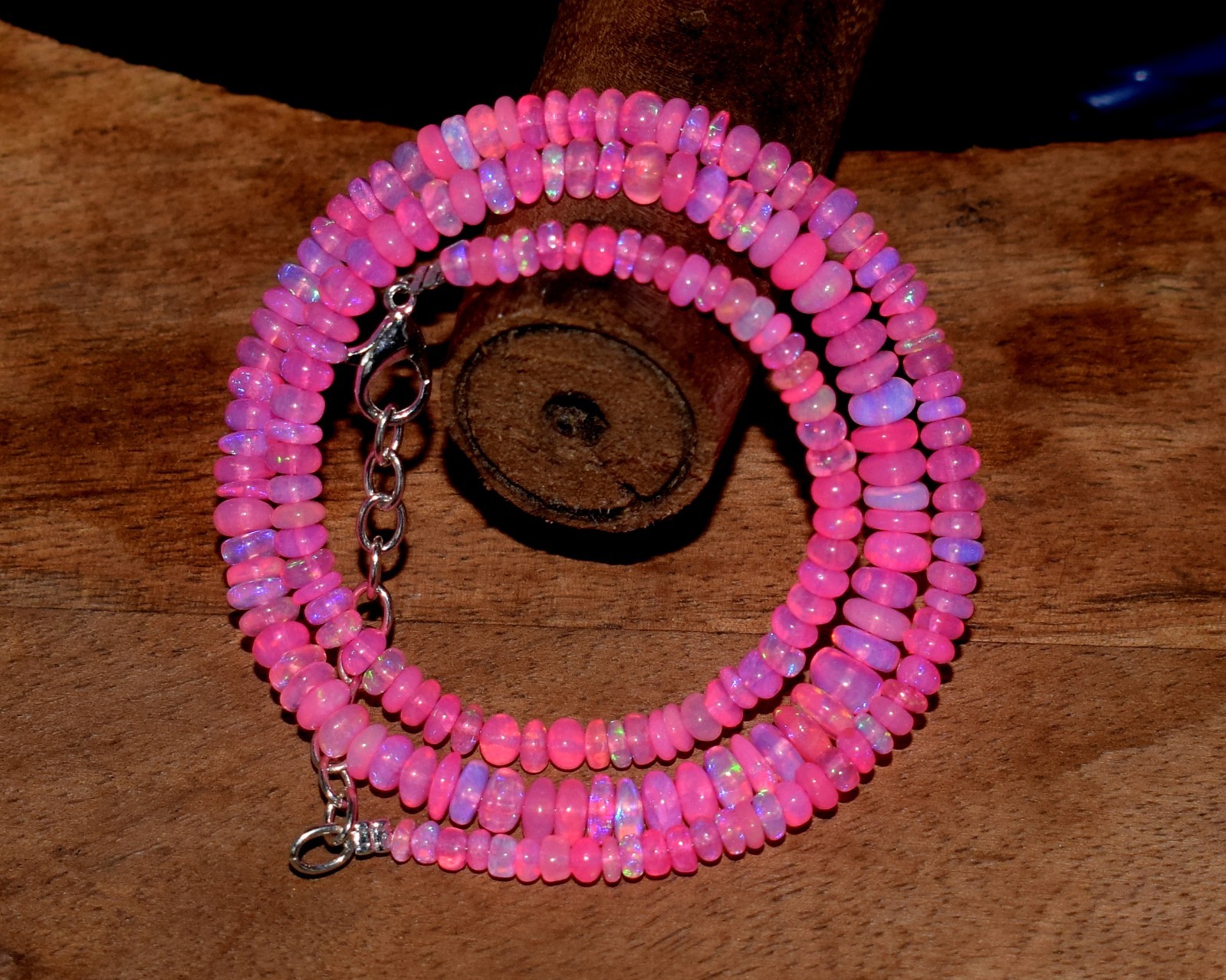 16″Natural Ethiopian Opal Wello Fire Opal Gemstone Beads Necklace