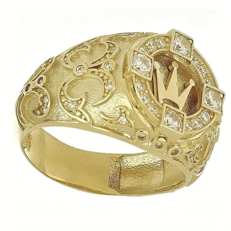 ROYAL KING CROWN CUBIC ZIRCONIA HIP HOP GOLD PLATED LUXURY PINKY RING SIZE 8~12