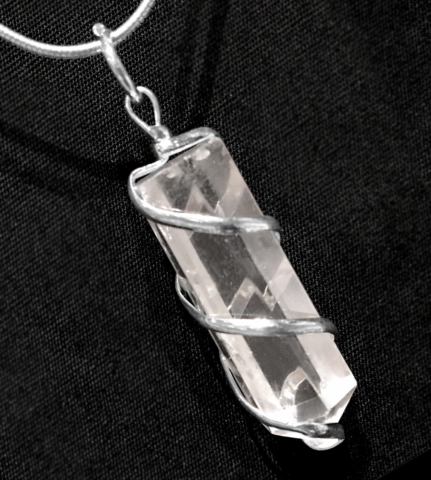 Quartz Crystal Silver Wire Wrap Pendant Spiral Point Necklace Handmade CHARGED
