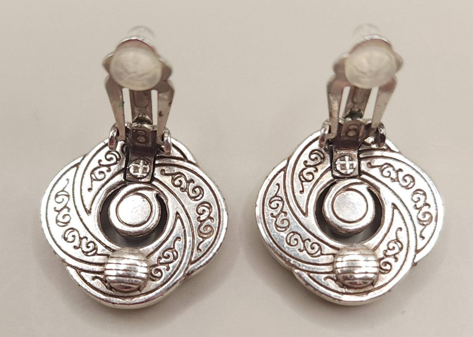 Vintage Brighton Love Knot Clip On Earrings Two Tone Silver Gold Rhinestone 7/8″
